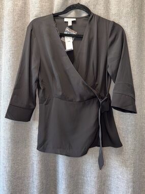 Topshop Black Wrap Blouse - Tie Waist, 3/4 Sleeve size 6